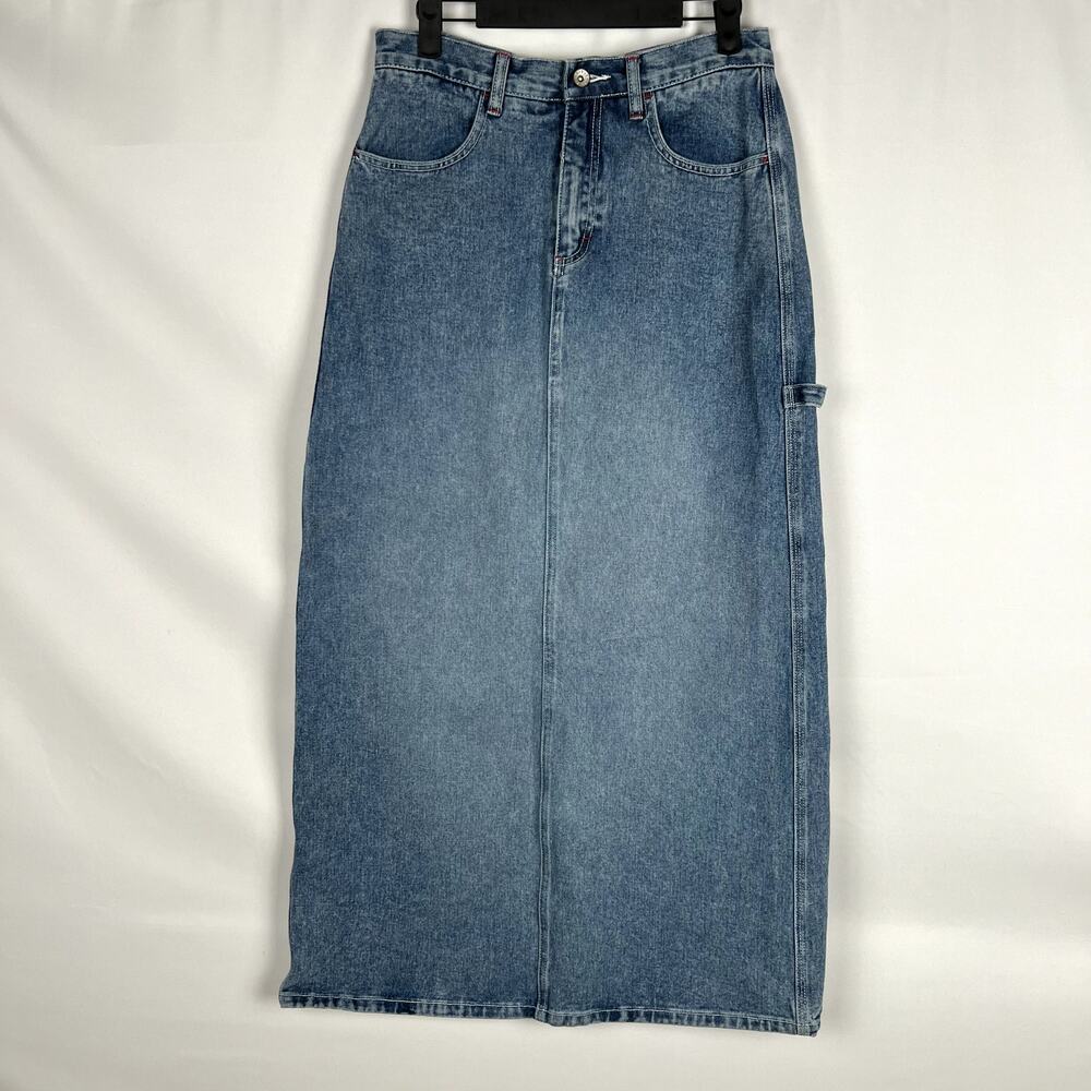 Vintage R.V.T Women size 7 Denim Maxi/Midi Carpenter Skirt Gorpcore Streetwear